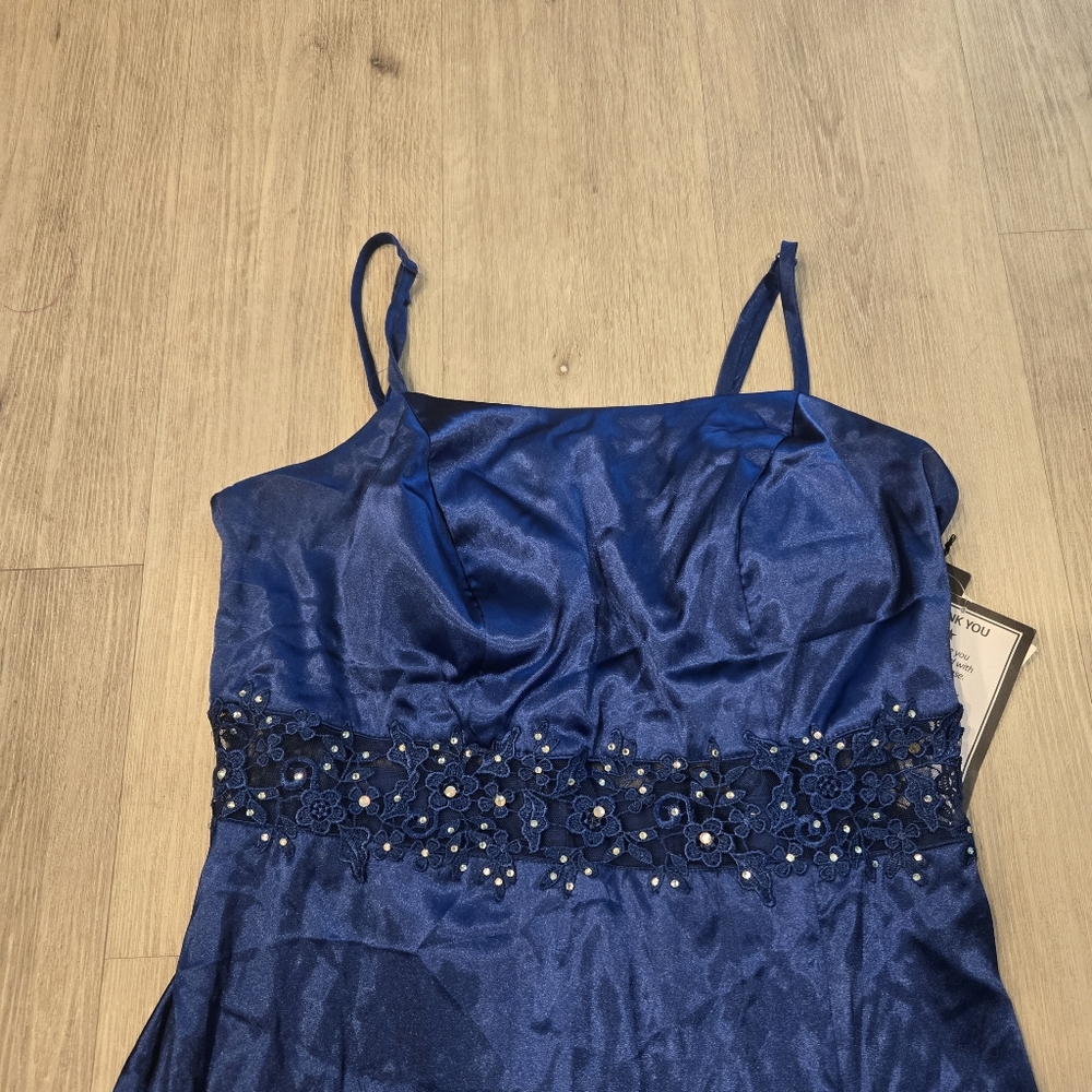 City Studio Formal Gown Dark Blue Beaded Spaghetti Strap Dress Sz 14W NWT - Picture 3 of 6